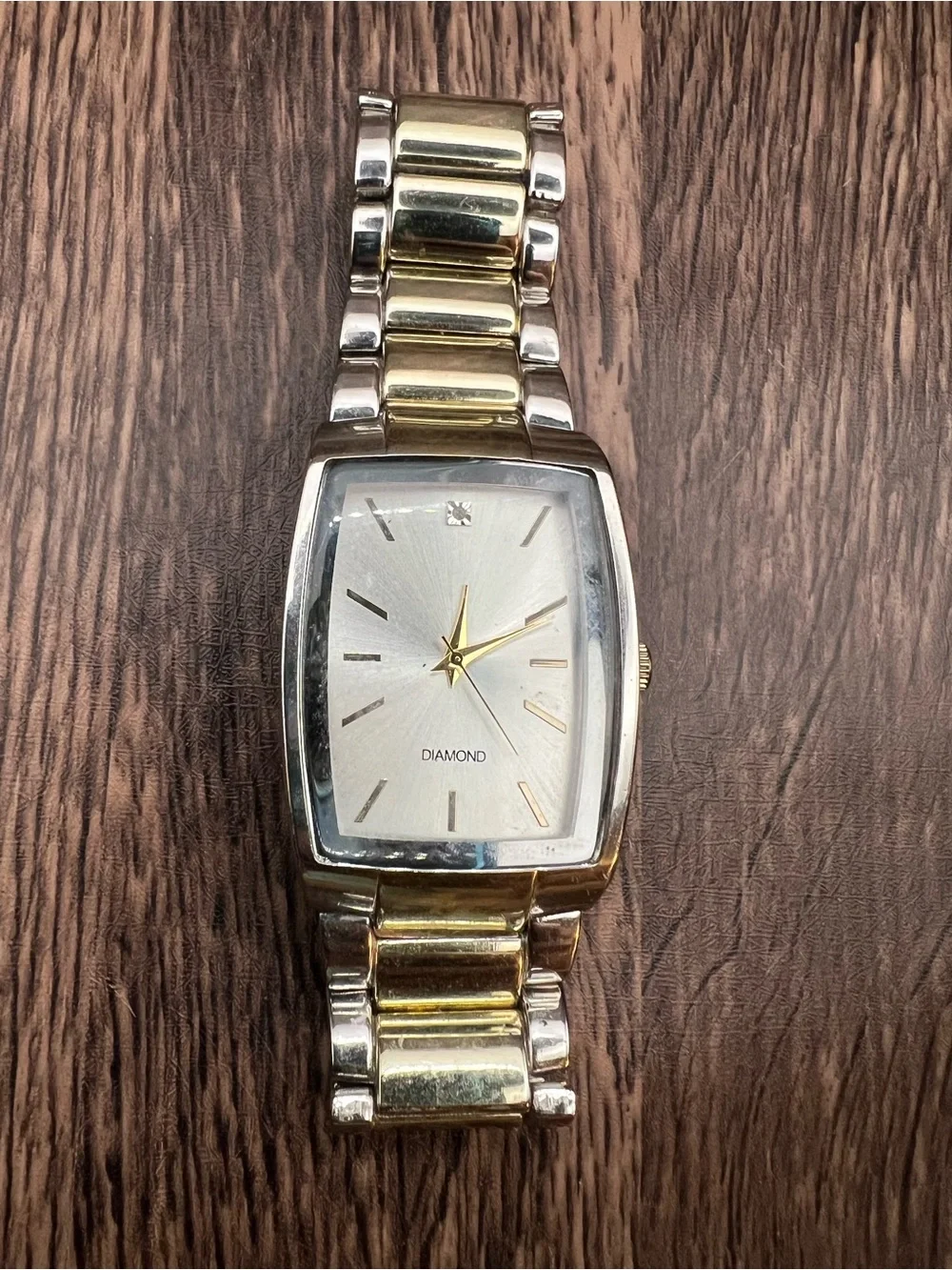 Men’s Two-Tone Tank Diamond Face Dress Watch working